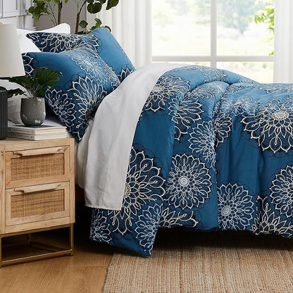 Southshore Fine Living, Inc. Oversized Boho Comforter Twin Bedding Sets, Down Alternative Bedspread, Paisley Floral Comforter, Twin XL Bedding with Matching Pillow Sham, Midnight Floral Blue