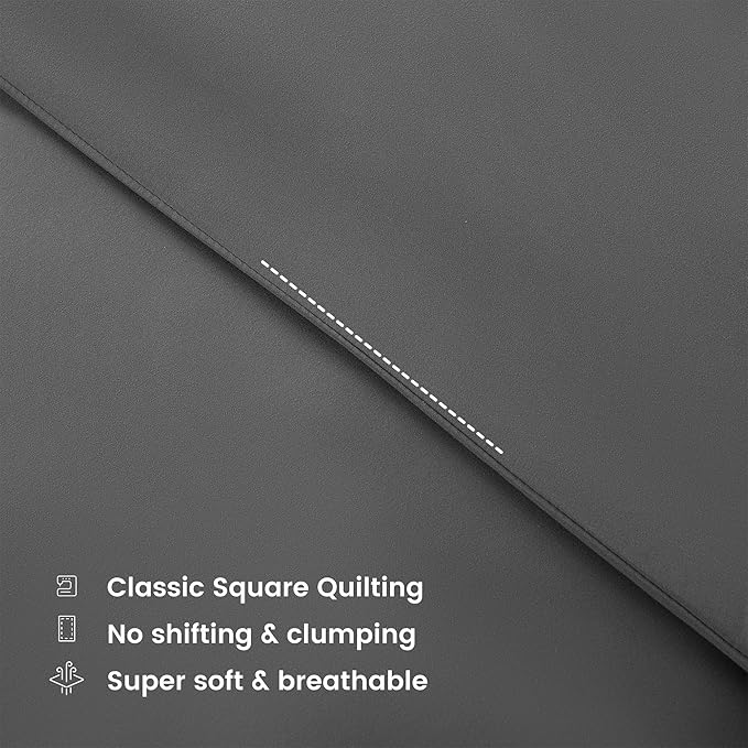 SLEEP ZONE Queen Size Comforter Set Duvet Insert, Down Alternative Reversible Comforter, Lightweight, Soft and Breathable Bedding All Season, Square Quilting Grey