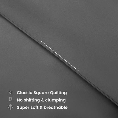 SLEEP ZONE Queen Size Comforter Set Duvet Insert, Down Alternative Reversible Comforter, Lightweight, Soft and Breathable Bedding All Season, Square Quilting Grey
