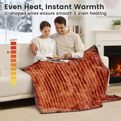 WOOMER Heated Blanket Throw 50" x 60", Electric Blanket Throw with 4 Heating Levels & 4H Auto Off, ETL Certified, Marble Grey Double-Sided Faux Fur, Over-Heat Protect, Machine Washable