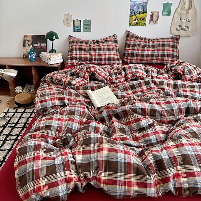 HighBuy Twin XL Comforter Set Red Gingham Bedding Comforter with 2 Pillowcases Modern Style Grid Plaid Comforter Set Fluffy Soft Lightweight Gingham Bedding Set,1 Comforter and 2 Pillowcases
