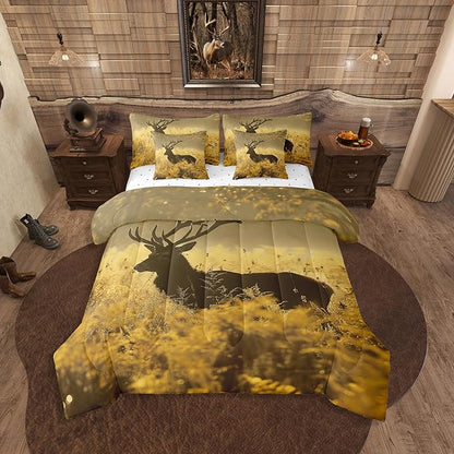 Erosebridal Deer 7 Piece Bed in a Bag Queen Size,Deer Antler Comforter Set,Rural Hunting Theme Down Comforter,Rustic Countryside Style Fitted Sheet,Wild Animals Bedding Sets for Bedroom Decor