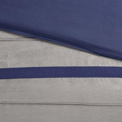 Madison Park Cozy Comforter Set-Luxury Faux Suede Design, Striped Accent, All Season Down Alternative Bedding, Matching Shams, Decorative Pillow, Blue, California King (104 in x 92 in)