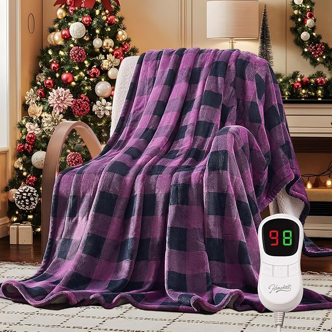 Homemate Electric Blanket Heated Twin Size - 62“x84“ Ultra Soft Cozy Flannel Heating Blanket with 10 Fast Heat Levels 8 Hours Auto Off Over-Heated Protection ETL Certification Keep Warm in Home