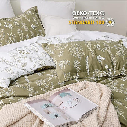 Bedsure Full Comforter Set - Olive Green Bed Set, 3 Pieces Cute Floral Bedding, 1 Soft Reversible Botanical Flowers Comforter and 2 Pillow Shams