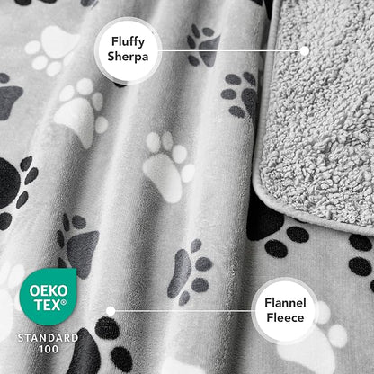PetAmi Waterproof Dog & Cat Blanket, Pee Proof for Couch, Reversible, Soft Fleece, Washable, 29x40 Paw Gray