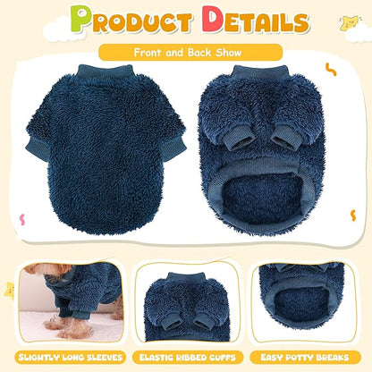 Dog Sweaters for Small Dogs, Warm Fleece Puppy Sweater for Teacup Yorkie Chihuahua Clothes Boy Male, Cute 2 Pack XXS Dog Clothes Winter Soft Pet Sweatshirt Apparel, Navy Blue+Grey