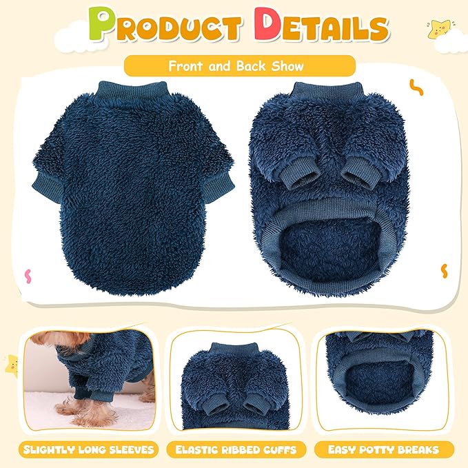 Cozy Pet Fleece Sweater, Double Velvet Winter Dog Clothes, Purple and Cream, Set of 2 (Navy Blue+Grey, X-Large)
