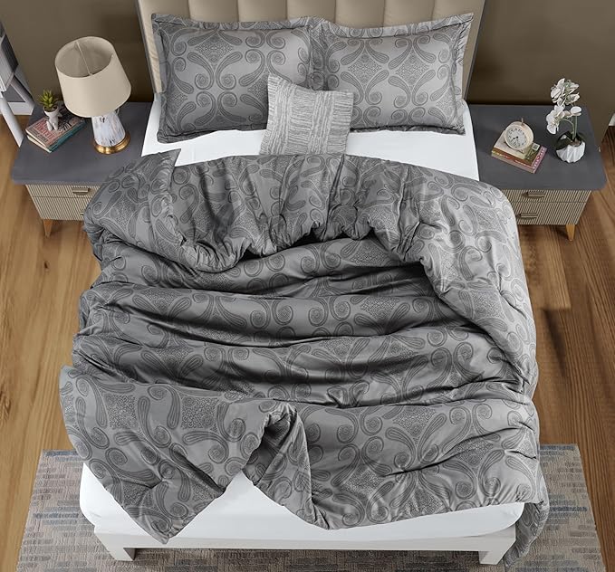 King Comforter Set 3 Piece Paisley Grey by Utopia Bedding Floral Comforters King Size Bedding Comforters Set Down Alternative Soft Bed Set 1 Comforter(90 x 102 inches) 2 Pillow Shams(20 x 36 inches)