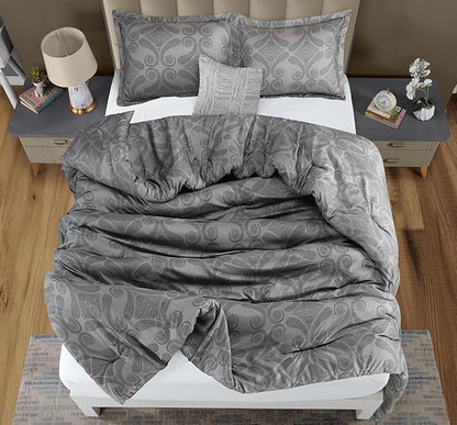 King Comforter Set 3 Piece Paisley Grey by Utopia Bedding Floral Comforters King Size Bedding Comforters Set Down Alternative Soft Bed Set 1 Comforter(90 x 102 inches) 2 Pillow Shams(20 x 36 inches)