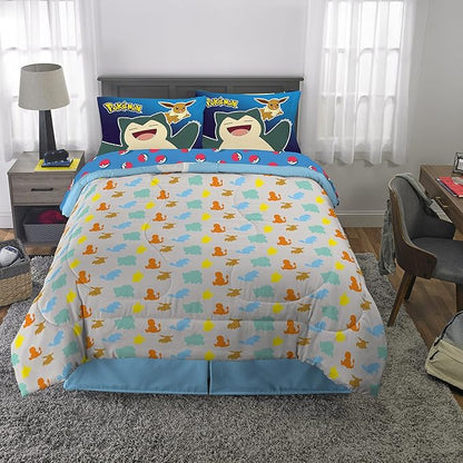 Franco Kids Bedding Super Soft Comforter and Sheet Set, 5 Piece Full Size, Pokemon