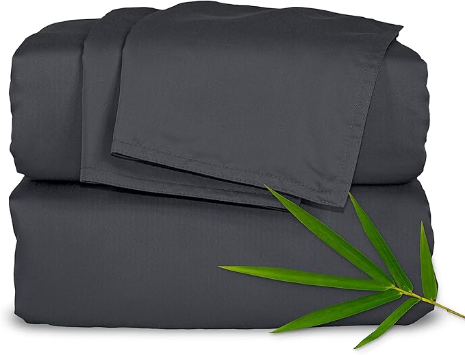 Pure Bamboo Full Sheets, Genuine 100% Organic Viscose Derived from Bamboo Bed Sheet Set, Luxuriously Soft & Cooling, Double Stitching, 2 Year Quality Promise (Full, Charcoal)