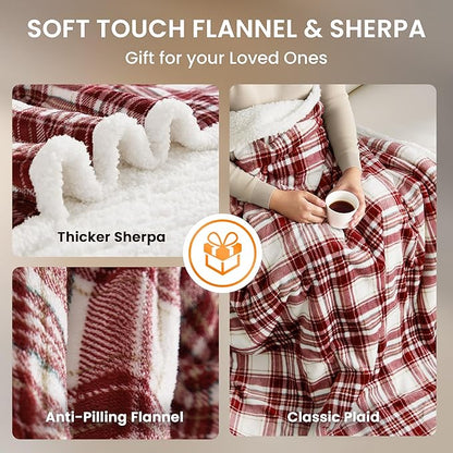 Heated Blanket Electric Throw 50''x60''Ultra Soft Plaid Flannel Fast Heating Electric Blanket with 10 Heat Levels & 10 Hrs Auto Off, ETL Certified, Keep Warm in Couch Bed Office (Red)