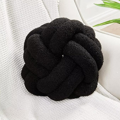 Uvvyui Knot Pillow Ball, Soft Black Home Decor Knotted Pillows, Handmade Round Plush Throw Pillow, Aesthetic & Cute Large Decorative Pillows for Bed, Floor, Couch, Bedroom Home Decor 11 inches