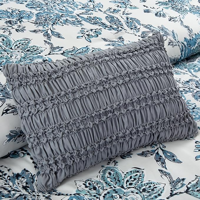 Modern Threads 5-Piece Printed Comforter Set, Athenas King in White and Teal – Soft Comforter, 2 Pillow Shams, and 2 Decorative Pillows