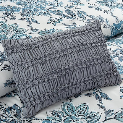 Modern Threads 5-Piece Printed Comforter Set, Athenas Queen in White and Teal – Soft Comforter, 2 Pillow Shams, and 2 Decorative Pillows