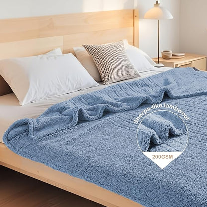 Electric Heated Blanket Full Size 72"×84" with 9 Heating Levels & 1-10Hs Auto Off，Double Sided Plush Sherpa, Energy Efficient, Machine Washable, for Couch & Bed, Light Blue
