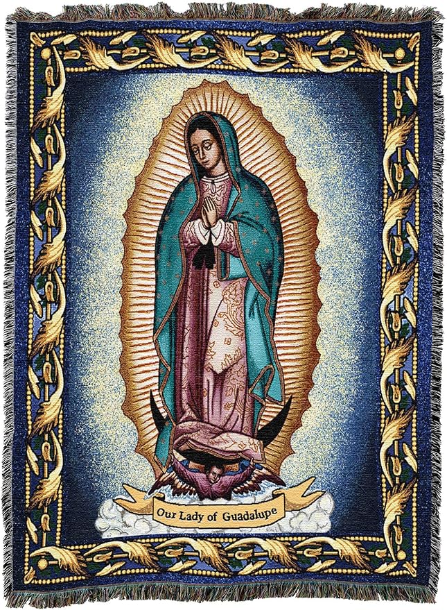 Our Lady Of Guadalupe - Nuestra Señora de Guadalupe - Catholic Mexicans Mexico - Religious Gift Tapestry Throw Woven from Cotton - Made in the USA (72x54)