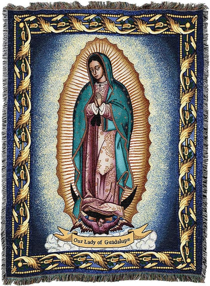 Our Lady Of Guadalupe - Nuestra Señora de Guadalupe - Catholic Mexicans Mexico - Religious Gift Tapestry Throw Woven from Cotton - Made in the USA (72x54)