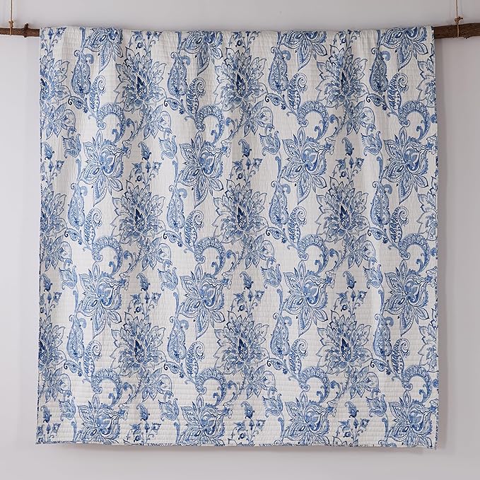 Levtex Home - Bennett Quilt Set - Twin/Twin XL Quilt + One Standard Pillow Sham - Floral Paisley - Blue and White - Quilt Size (68x86in.) and Pillow Sham Size (26x20in.) - Reversible - Cotton