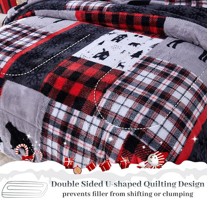 YIYEA Christmas Fluffy Queen Size Comforter Set, Luxury Faux Fur Comforter, Ultra Soft Plush Fuzzy Velvet Bedding Comforter Sets for Fall Winter, Cozy Warmth, No Shedding, 3PC, Queen