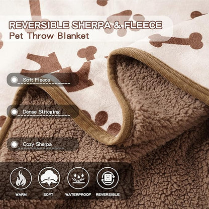 Waterproof Dog Blankets Pet Blanket 60"x80", Soft Fluffy Sofa Car Bed Protector, Reversible Sherpa Fleece Dog Blanket for Large Dogs (Beige-House)