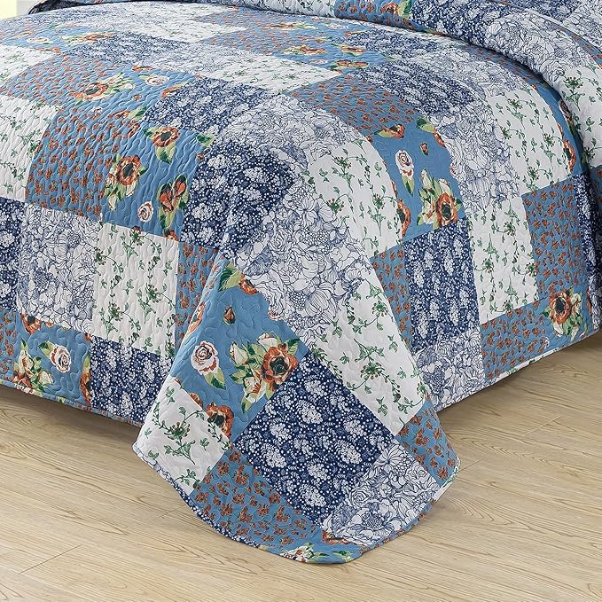 BEDIFANY Quilts Queen Size Bedding Set - Cotton-Filled Lightweight Bedspreads Queen Size (90 x 98 inch) with Garden Pattern - Reversible Farmhouse Queen Quilt Bedding Sets for Decorations, 3 Pieces