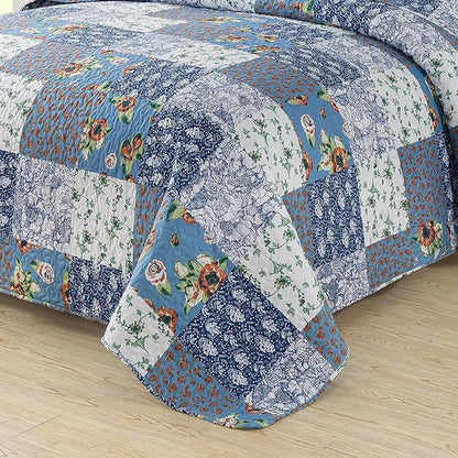 BEDIFANY Quilts Queen Size Bedding Set - Cotton-Filled Lightweight Bedspreads Queen Size (90 x 98 inch) with Garden Pattern - Reversible Farmhouse Queen Quilt Bedding Sets for Decorations, 3 Pieces