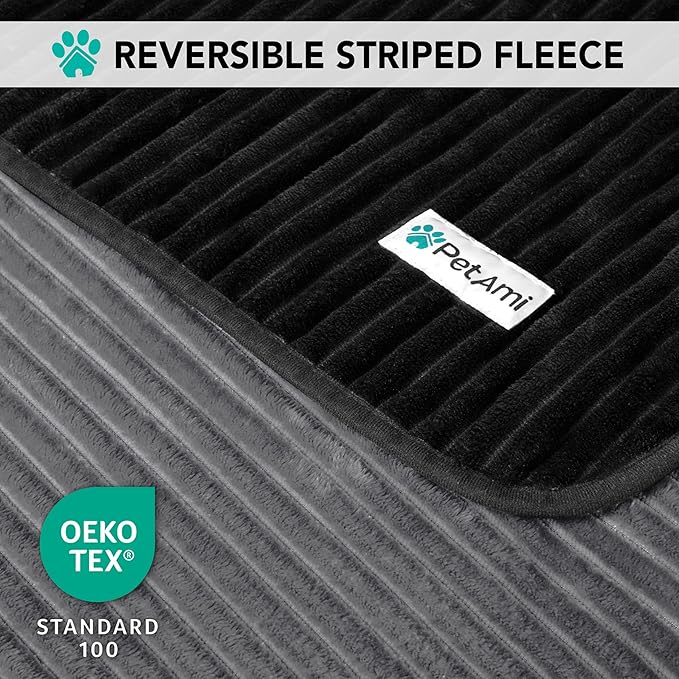 PetAmi Waterproof Dog Blanket, Leakproof Pet Blanket for Small Medium Large Dogs, Reversible Furniture Bed Sofa Couch Cover Protector, Plush Striped Pet Throw for Indoor Cat, 29x40 in, Black Grey