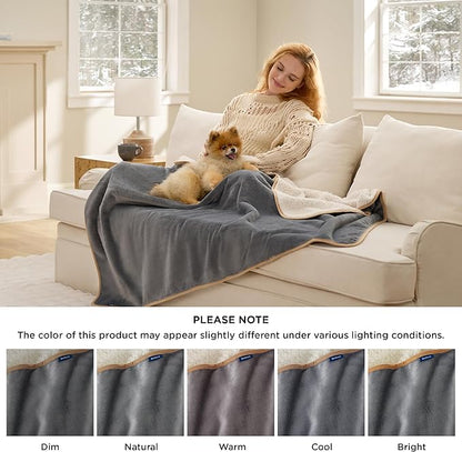 Bedsure Waterproof Dog Blankets for Large Dogs - Large Cat Blanket Washable for Couch Protection, Sherpa Fleece Puppy Blanket, Soft Plush Reversible Throw Furniture Protector, 40"X50", Grey
