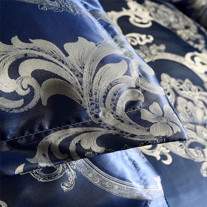 King Comforter Set Silk Blanket All Season Bed Comforter King Set Royal Blue Jacquard Quilt Soft Microfiber Bedding Sets Matching 2 Pillow Shams(King, 104x90 inches)