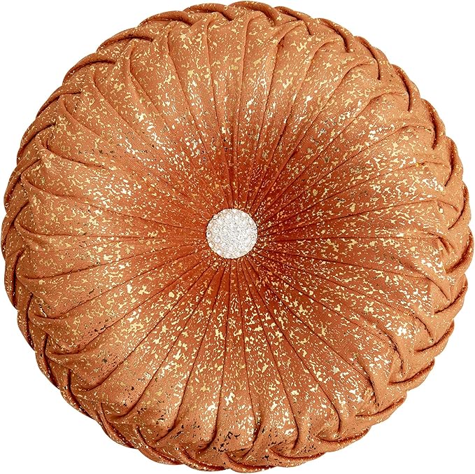 EUCIOR Round Throw Pillows,Orange and Gold Throw Pillow,Soft Spandex Fabric,Pumpkin Pleated Handmade Orange Round Velvet Decorative Pillow for Sofa Bedroom Livingroom