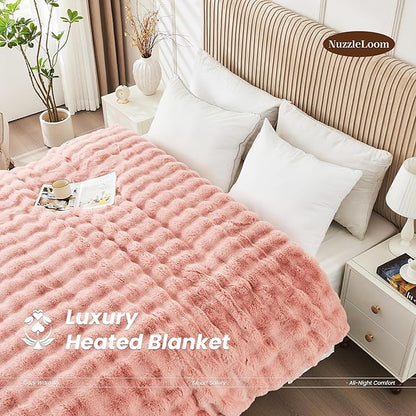 Heated Blanket Throw 50''x60'', Fast Heating Electric Blanket Ultra-Soft Faux Rabbit Fur with 5 Heat Levels & 5H Auto Shut-Off, Overheat Protection, Machine Washable