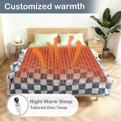 Electric Heated Blanket Full Size 72"×84" with 9 Heating Levels & 1-10Hs Auto Off, Checkered Plaid Double Sided Sherpa, Energy Efficient, Machine Washable, for Couch & Bed, Light Blue