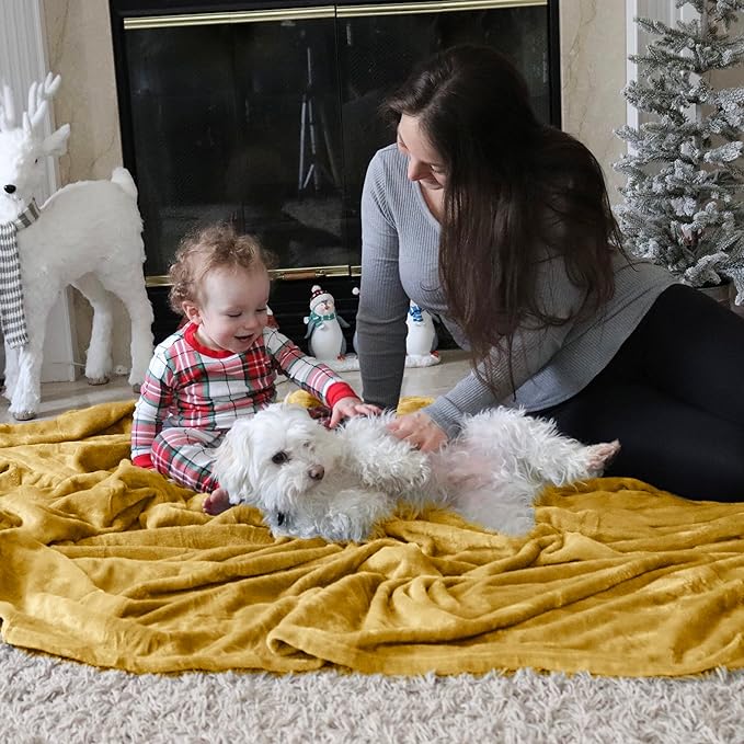 Bedsure GentleSoft Fleece Throw XL Blanket Yellow - 300GSM Soft Lightweight Plush Cozy Blankets for Bed, Sofa, Couch, Travel, Camping, 50x70 inches