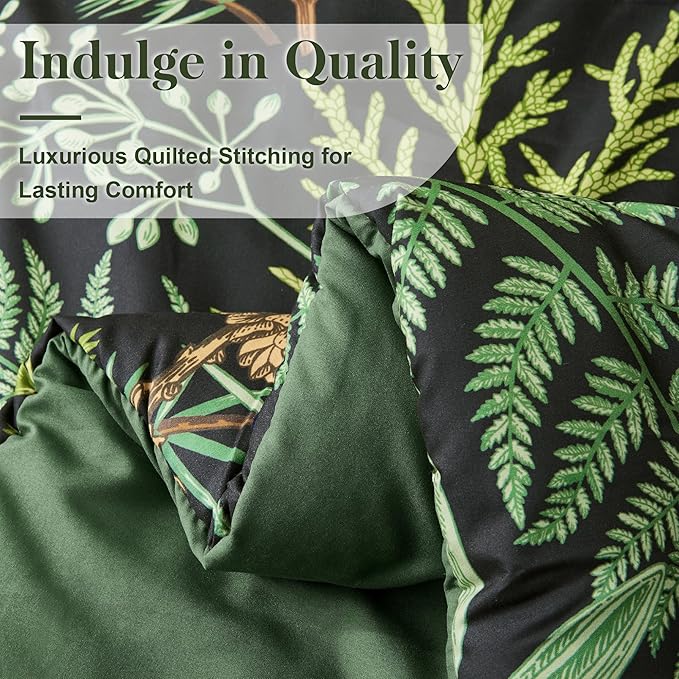 King Comforter Set - 3 Pieces Botanical Bedding Comforter Set, 1 Soft Green Plant Flowers Comforter (104"x90") and 2 Pillow Shams(20"x36") Ultra-Soft Comfort Suitable for All Seasons