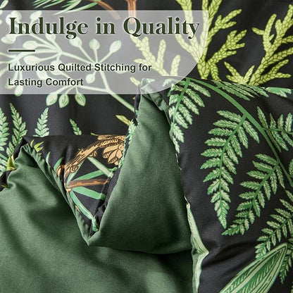 King Comforter Set - 3 Pieces Botanical Bedding Comforter Set, 1 Soft Green Plant Flowers Comforter (104"x90") and 2 Pillow Shams(20"x36") Ultra-Soft Comfort Suitable for All Seasons