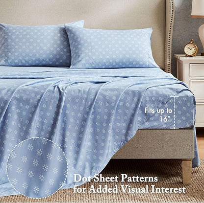 Madison Park Essentials Floral Comforter Set King Size, Vintage Flower Bedding Set with Sheet Set, 7 Pieces Bed in a Bag with Reversible Botanical Comforter, Pillowcases & Shams, Heather, Beige/Blue