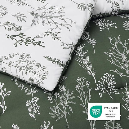 Bedsure King Comforter Set - Dark Olive Green Bed Set, 3 Pieces Cute Floral Bedding, 1 Soft Reversible Botanical Flowers Comforter and 2 Pillow Shams