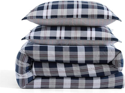 Tommy Hilfiger - King Comforter Set, Cotton Textured Bedding with Matching Shams, Medium Weight Bed Set, Oeko-TEX Certified (Dream Madras Blue)