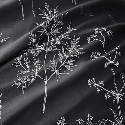 Love's cabin Black Queen Comforter Set - Queen Size Comforter Set, 3 Pieces Cute Floral Bedding Sets for All Seasons,1 Soft Reversible Botanical Flowers Comforter and 2 Pillow Shams