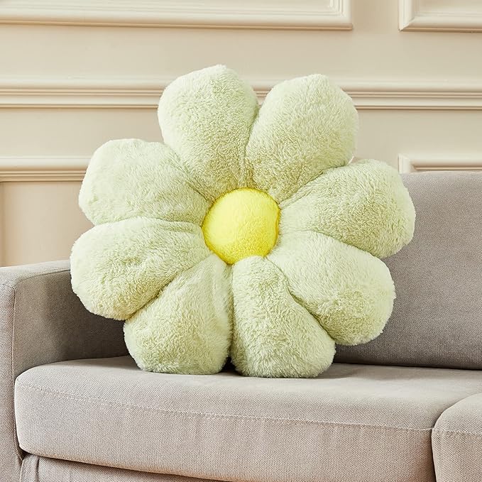 Large 20" Flower Pillow Floor Pillow Seat Cushion – Faux Rabbit Fur Plush Throw Pillow, Cozy Floor Cushion & Gift for Kids Adults