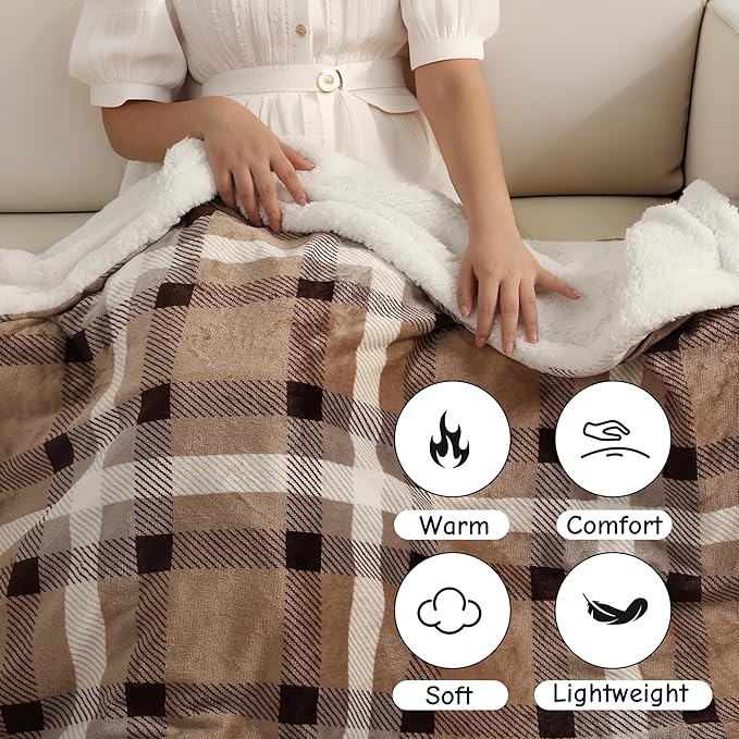 Electric Heated Blanket Full Size 72"x84", Soft Flannel with Overheat Protection, 10 Adjustable Heat Settings & 12-Hour Auto-Off Timer, Fast Heating for Winter Comfort, Brown Plaid
