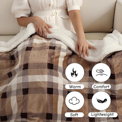 Electric Heated Blanket Full Size 72"x84", Soft Flannel with Overheat Protection, 10 Adjustable Heat Settings & 12-Hour Auto-Off Timer, Fast Heating for Winter Comfort, Brown Plaid