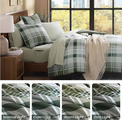 MaiRêve Full Size Comforter Set Olive Green, Plaid Design Comforter Set 7 Pieces, All Season Comfortable Bedding Sets Full, Lightweight, Soft and Warm (Olive Green, Full)