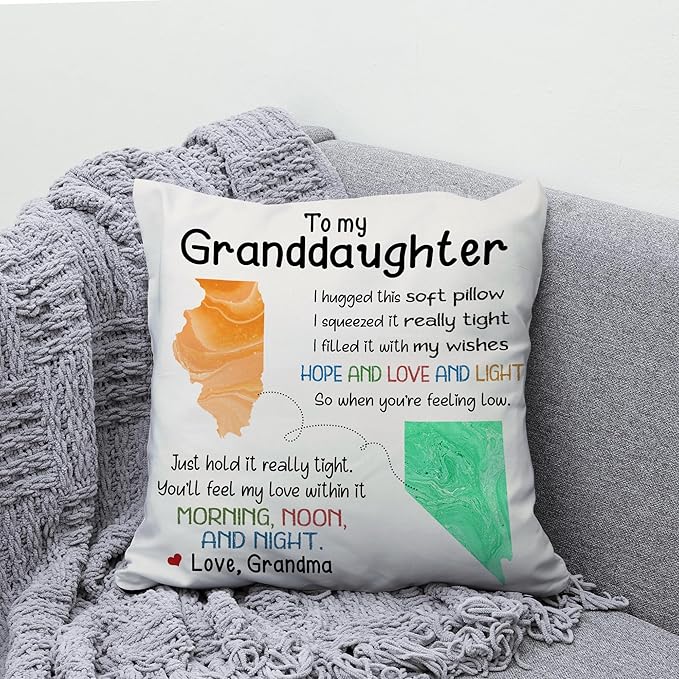 Hyturtle Personalized to My Granddaughter Pillow (Insert Included) Gifts from Grandma - Birthday for Granddaughter - State to State Custom Name Sofa Couch Cushion Home Decor Pillow