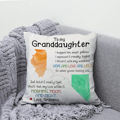 Hyturtle Personalized to My Granddaughter Pillow (Insert Included) Gifts from Grandma - Birthday for Granddaughter - State to State Custom Name Sofa Couch Cushion Home Decor Pillow