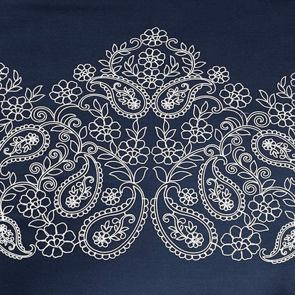 Chezmoi Collection Linz 7-Piece Navy/White Paisley Floral Scroll Embroidered Comforter Set, Queen