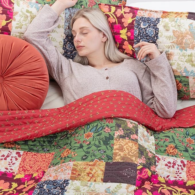 King Quilt Set for Bed - Patchwork Quilts King Size, Comforter Coverlet Bedspread Reversible 90"x104" with 2 Pillow Shams
