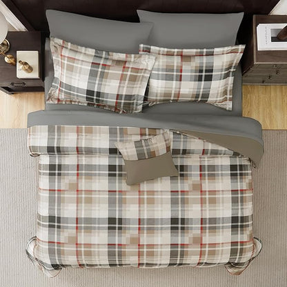 MaiRêve Comforter Set Full Size Khaki, Classic Farmhouse Bedding Set Bed in a Bag 7 Pieces, Lightweight All Season Comforter Set with Sheets, Pillowcases & Shams